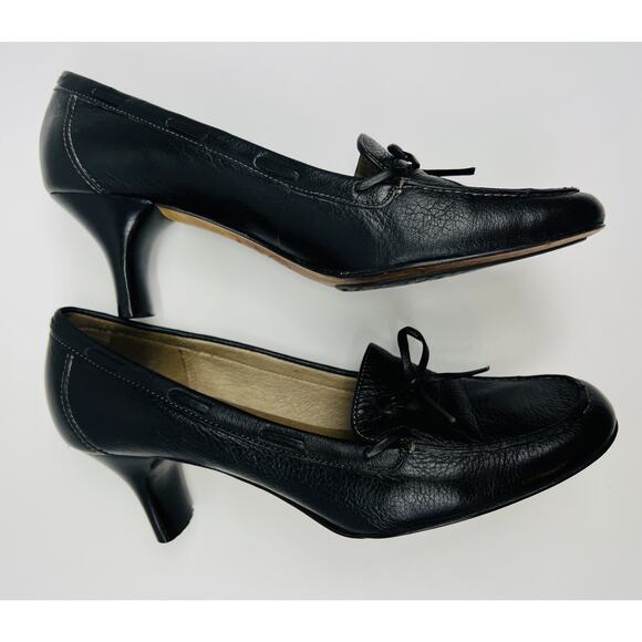 Vtg Circa Joan & David Heels Andre Black Leather Block Heel Womens 7 - Picture 6 of 9